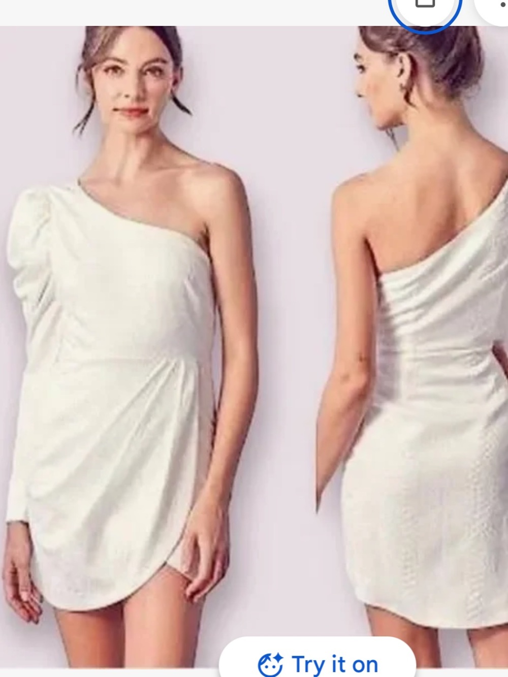 NWT DO+BE One Shoulder Jacquard Puff Sleeve Mini Dress White Size M